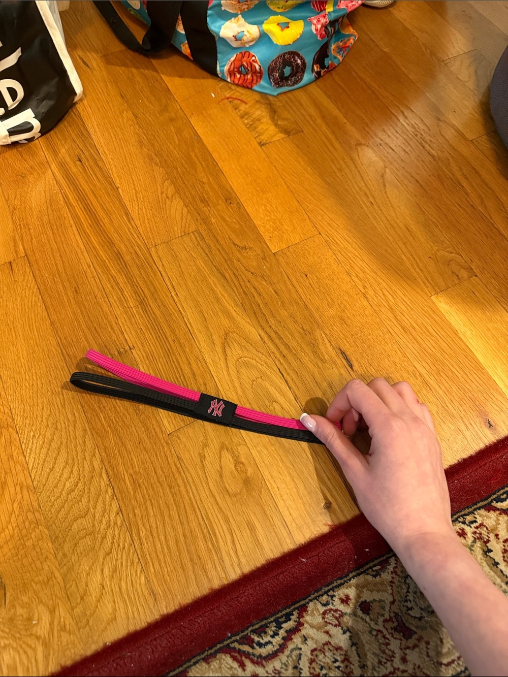 New Era Pink and Black Elastic Headband with NY Logo
